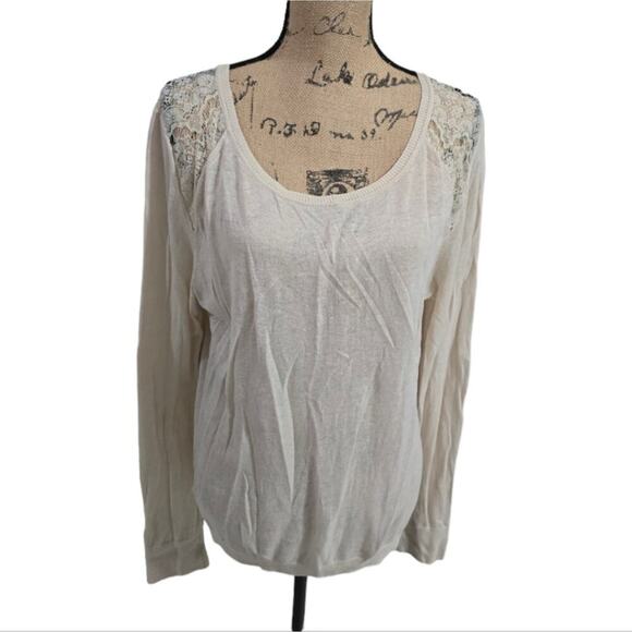 Loft Beige Linen Blend Lightweight‎ Lace Trimmed Sweater Size XL - Picture 1 of 6